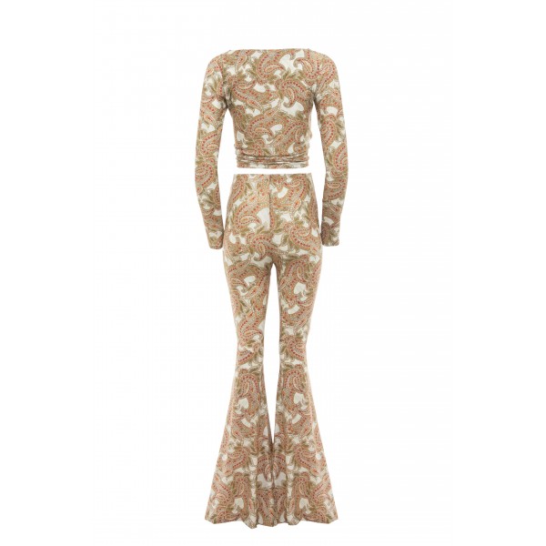 AIZZA  GREEN PAISLEY FLARED PANTS